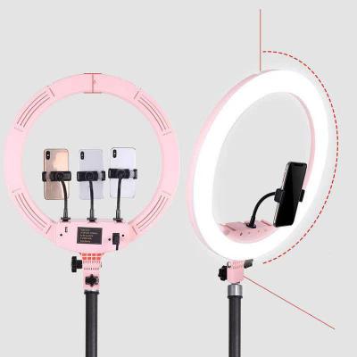 China Plastic+ ABS 18 Inch Dimmable LED Color Photography Mobile Phone Ringlight 3 Inch Ringlight Lamp With 1.8m Tripod Stand for sale