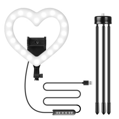 China 2021 New ABS Rechargeable USB Heart Shape Portable10 Inch Led Selfie Ring Light Phone With Phone Tripod for sale