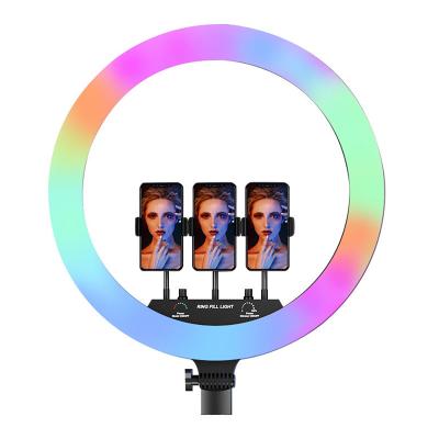 China Hot Selling ABS+PC 18inch RGB Photography Lighting 3 Phone Remote Control LED Holder Ring Selfie Light for sale