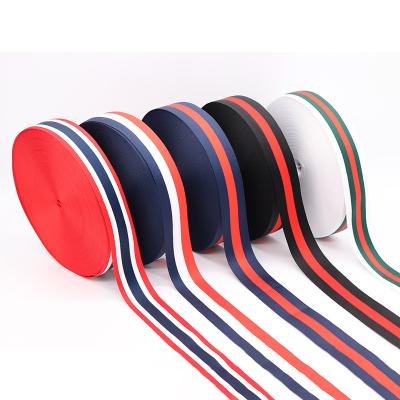 China Wholesale 100D Durable Dense Stripe Tape Ribbon Black Red Non-Elastic Polyester Knit Weave Tape For Garment for sale