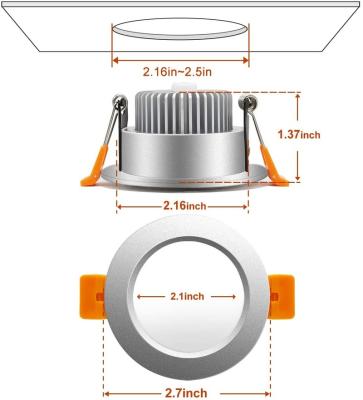 China EUROPEAN Downlight Led Ceiling Spotlight 2Inch Recessed Light Fixture 5000K 220LM CRI80 3W Silver White 110V Led Driver for sale