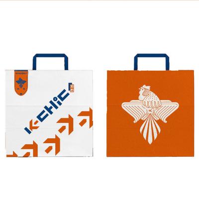 China Recyclable Brown Kraft Paper Bag With Flat Handle Logo Print Custom Takeaway Kraft Bag for sale