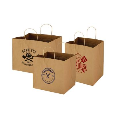 China 2021 Custom Recyclable Luxury Brown Decorative Food Packaging Paper Bags Take Out Paper Bag for sale