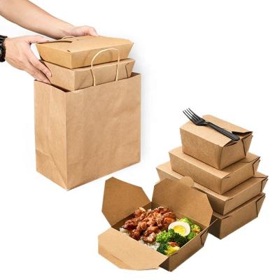 China Recyclable Disposable Kraft Lunch Boxes Leak And Grease Resistant Take Out Food Containers for sale