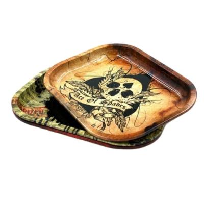 China Customized Gift Pipe Accessories Small Tinplate Cigarette Hand-Rolled Tray With Customizable Patterns for sale