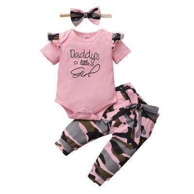 China Breathable Baby Summer Outfits Pants Sets 3 Months Short Sleeve Tops Pink Elastic Pants for sale