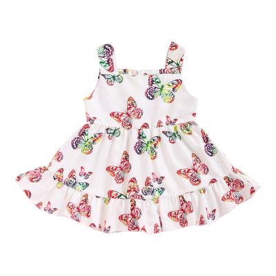 China Suspender Kid Girls Dress Causal Dress Toddler Baby Suspender Ruffled Sleeveless Floral Dress Blue Floral Layer Holiday Beautiful for sale