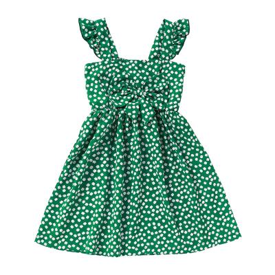 China Fly Ruffled Sleeves Girls Dress Causal Dress Toddler Baby Fly Sleeveless Ruffled Sleeves Floral Prints Dress Green 3-4 Years for sale