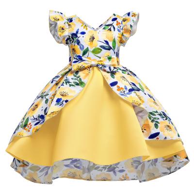 China Casual Toddler Girls Wedding Princess Dress Party Dress Fly Sleeve Ruffled Floral Prints Tulle Layer Party Pageant Formal Dress for sale