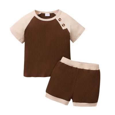 China Short Sleeve Toddler Boy Clothes 18 Months Baby Boy Summer Shorts Outfit Sets 24 Months Short Sleeve Tops Elastic Shorts 2PCS Set Brown for sale