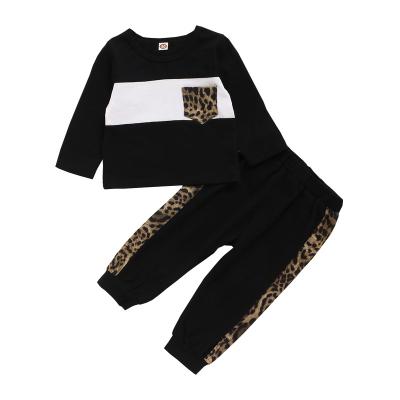 China Baby Boy Long Sleeve 3 Months Casual Outfits Pants Sets 6 Months Long Sleeve Leopard Prints Tops 2PCS Elastic Pants Set Black for sale