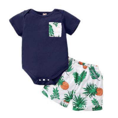 China Short Sleeve Baby Boy Clothes 3 Months Babies Boy Summer Shorts Outfit Sets 6 Months Babies Boy Short Sleeve Romper Tops Elastic Pineapple Shorts for sale