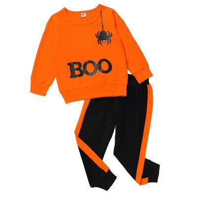 China 3T Long Sleeve Toddler Boy Fall-Winter Pants Sets 4T Toddler Boy Long Sleeve Halloween Prints Tops Elastic Pants 2PCS Set Orange for sale