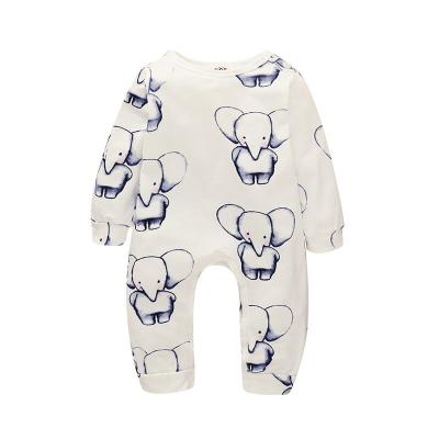 China Long Sleeves Baby Boy Clothes Newborn Baby Boy Casual Bodysuits 6 Months Baby Boy Long Sleeves Elephant Print Bodysuits White for sale