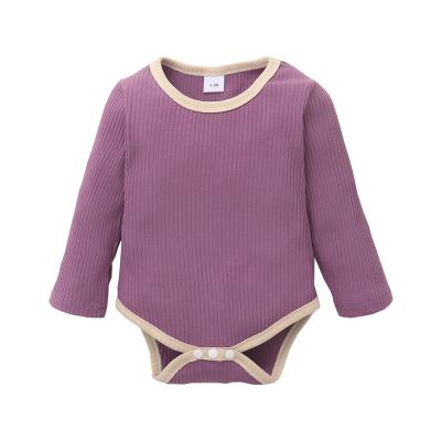 China Long Sleeve Catpapa Infant Girl Clothes 0 Months Winter Solid Color Jumpsuit Pit Stripe Romper Bodysuit Purple Infant Girl Long Sleeve for sale