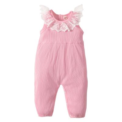 China Sleeveless Baby Clothes Pink Sleeveless Romper Summer Girls Lace Jumpsuit Infant Lapel Sleeveless Jumpsuit Lovely For 3-6 Months for sale