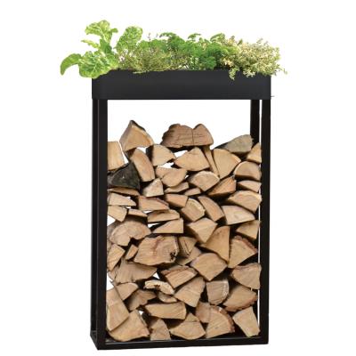 China Firewood Stacker Wooden Storage Easily Cleaned Top Steel Rack With Planter Box for sale