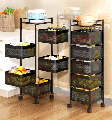 China Home Rolling Fruit Basket With Wheels Kitchen Storage Tower Cart Multilayer Rotating Vegetable Rack for sale