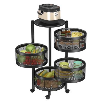 China Home Multi Purpose 3-Tier Storage Tower Baskets Fruit Grocery Rack With Rolling Spinner Wheels for sale