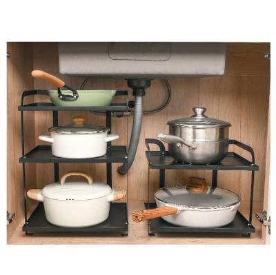 China Stored Under Sink Cabinet Metal Shelf Storage Rack Organizer For Kitchen Bathroom for sale