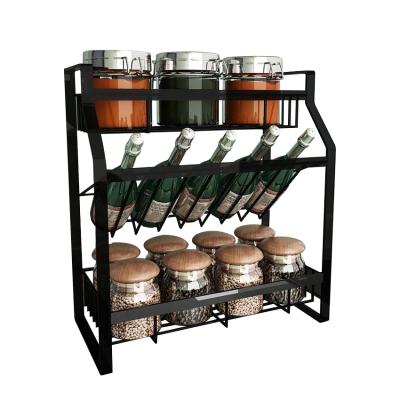 China Kitchen 3 Tiers Metal Spice Jar Set Rack Sauce Organizer For Countertop for sale