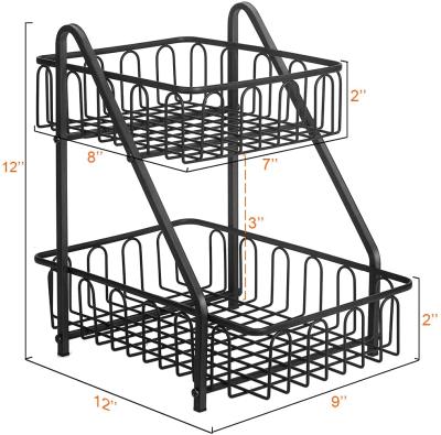 China Home Countertop 2-Tier Fruit Basket Bowl, Vegetable Bread Storage Basket for Kitchen, Dining Table, Black for sale