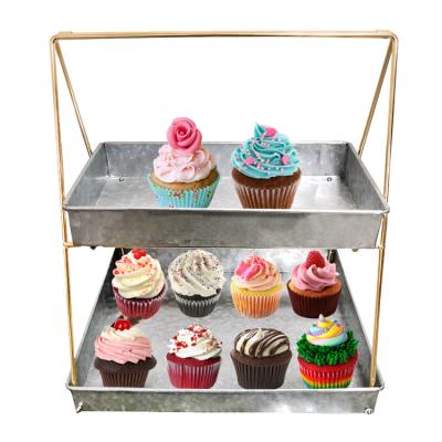 China Stocked 2 Tier Rectangle Serving Tray For Cupcakes Galvanized Plant Stand for sale