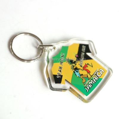 China Wholesale Custom Souvenir New Arrival Jamaica Tourist Souvenir Personalized Acrylic Sport T-shirt Key Chain for sale