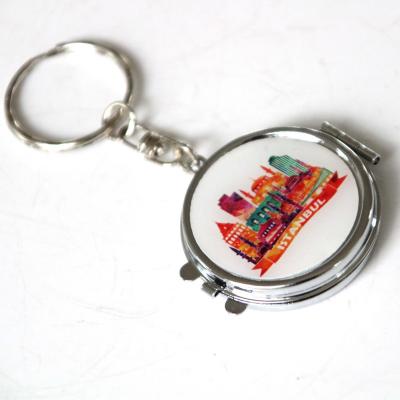 China Wholesale Custom Souvenir New Arrival Istanbul Round Pocket Mirror Key Chain Tourist Key Chain for sale