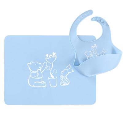 China USSE BPA Free Custom Silicone Baby Place Mat and Bib Set, Waterproof Washable Reusable Silicone Kids Baby Bib for sale