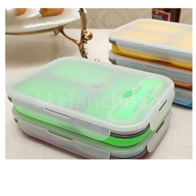 China FOOD STANDARD Viable Silicone Bowls Collapsible Fresh Food Container 3 Compartments for sale