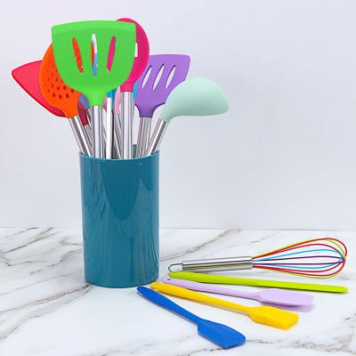 China USSE 15pcs Silicone Utensils Set Sustainable Nonstick Silicone Cookware With Stainless Steel Handle for sale