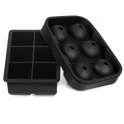 China 6 Ball 6 Silicone Ice Ball Silicone Mold Shape Ball Maker Square Black Viable Frozen Ice Cube Trays for sale