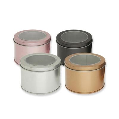 China Factory direct tinplate food cake stock round tin box pure color for cookies and coffee for sale