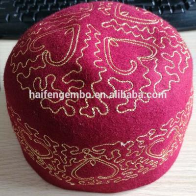 China Polyester / Cotton Nigeria Wool Felt Islamic Embroidery Prayer Caps Muslim Hat for sale