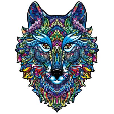 China Cartoon Toy Wooden Puzzle Jigsaw Best Gift For Adults And Children Shape Unique Jigsaw Pieces Majestic Wolf for sale