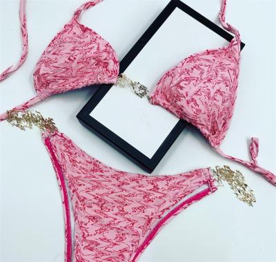 China Famous Brands Inspired Blue Inscription Women's Plus Size String Bikini Drawstring Pink Bikini Swimsuit for sale