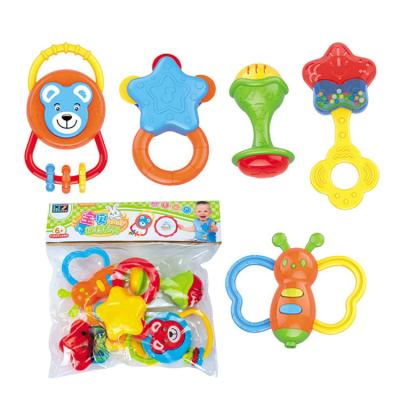 China Soft Funny Plastic Baby Toy Hand Shake Rattle Bell Toys For Cute Design Squeaky Set for sale