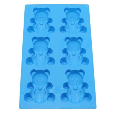 China 6 Holes 3D Lovely Bear Cake Shape Mold Sustainable Silicone Mold Blue Kitchen Fondant Cake Mold Baking Tools for sale