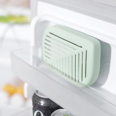 China Viable Green Leaf Shape Refrigerator Air Box Purifier Charcoal Deodorant Damper Fridge Ener Eliminate Odors Smell 3 Color for sale