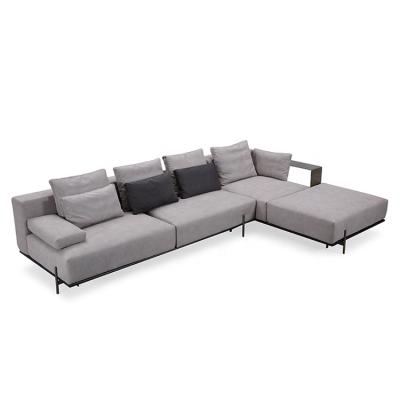 China Ergonomic Cafe Decoration Modern Beige Fabric Stainless Steel Base Sofa for sale