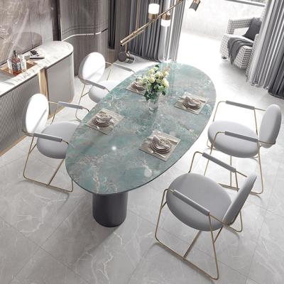 China OEM& 2021 Latest Design ODM Available Metal Base Gray Marble Dining Table Set for sale