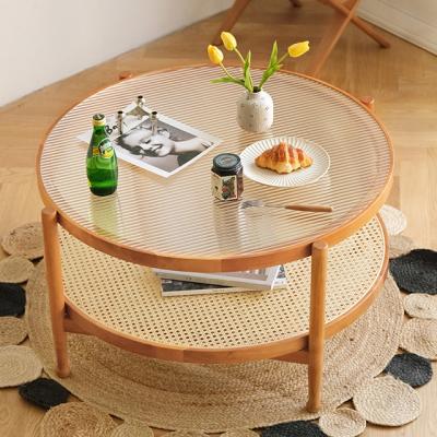 China OEM& Coffee table available rattan top ODM tempered glass round table glass combination small for sale