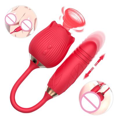 China Prolonged Sucking / Rose Waterproof Massage Sex Toys Clitoral Sucking Sonic Pulse Extended 2 In 1 Rose Tongue Vibrator For Women for sale