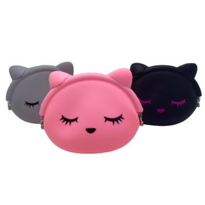 China 100% Lovely Silicone Cute Eco-friendly Kitty Coin Purse Custom Pad Printing Cat Cartoon Silicon Rubber Children's Products for sale