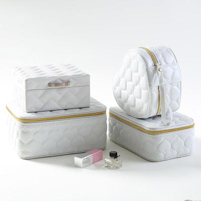 China Luxury Hot Sales Jewelry Box White PU Leather Display Box With LOGO Zipper Jewelry Packing Gift Box Custom Made For Jewelry Velvet for sale