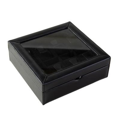 China Elegant Piano Lacquer Branded Watch Box, Unique Luxury Black Watch Packaging Box OEM Factory With Leatherette Logo Custom Made for sale