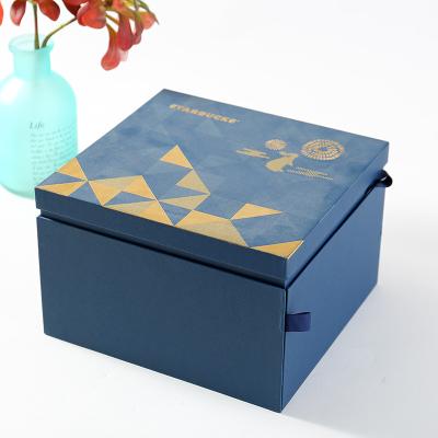 China Handmade Luxury Customized Eco-friendly Paper Gift Box Two Drawer Box Rigid Special Blue Box For Food for sale