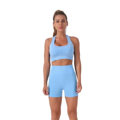 China Women's Sportswear Two-Piece Suit Yoga Bounce Top Sportswear Solid Color Antibacterial Seamless Bra Shorts for sale