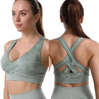 China Antibacterial the new seamless high rebound cross back yoga bra, shockproof, meet sports invest, running fitness underwear for sale